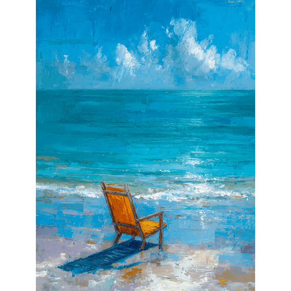 Orange Beach Chair Oil Painting Canvas Print Wall Art for Living Room Bedroom Hotel Cafe Resort Decor