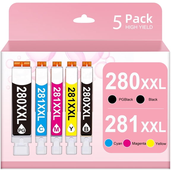 280XXL 281XXL Ink Cartridge for Canon ink 280 and 281 for PG280 and CL281 for Canon Printer Ink for Canon PIXMA TR7520 TR8520 TR8620 TR8500 TS8222 TS8320 TS8322 TS8120 TS9120 Printer(5-Pack)