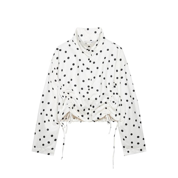 Edvintorg Womens Jacket Polka Dot Lightweight Long Sleeve Casual Loose Coat Fall Winter Outerwear with Buttons Trendy Womens Clothes White L