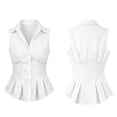 thumbnail image 4 of Women's Trendy Waistcoat Collared Sleeveless Button Down Peplum Shirt Ruched Waist Slim Fit Pleated Hem Vest Blouse Business Casual Outfit White, 4 of 8