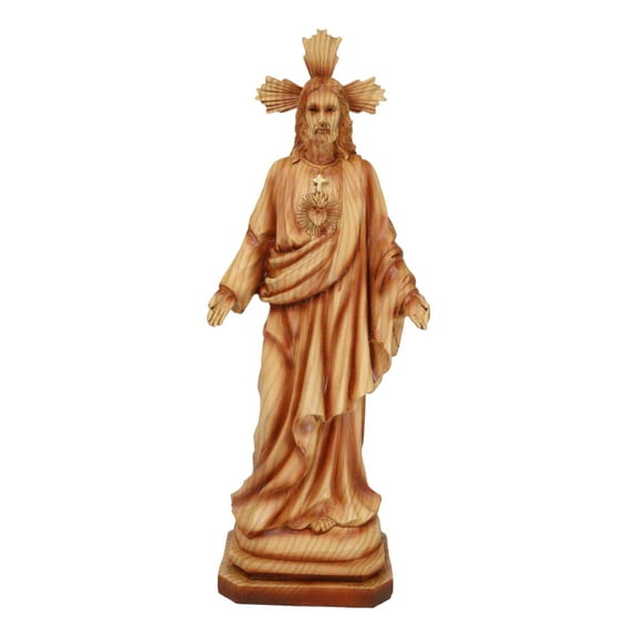 Standing Sacred Heart of Jesus Christ Catholic Christian Faux Wood Figurine