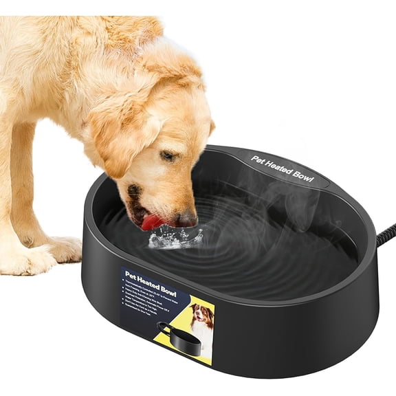 Heated Water Bowl for Dogs and Cats,Large Heated  Bowl with  Resistant Power,  Heated Pet Bowls for Outside in Winter,Provide Warmable Water for Dogs, Cats,Birds, (Black