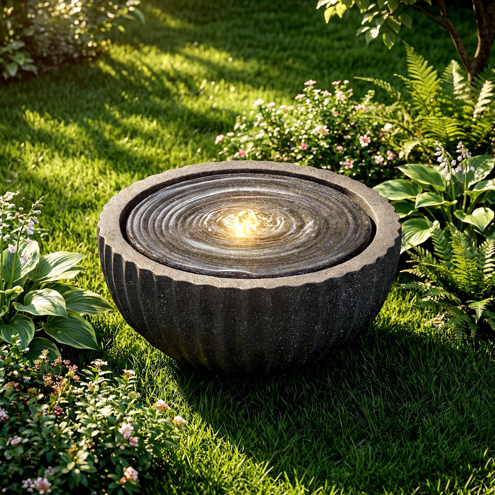 DRAZUNO 18” Outdoor Round Sphere Water Fountain w/LED Lights & Pump for Garden Patio