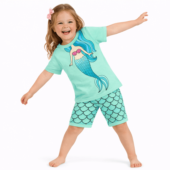 Rimyaw Toddler Girls Mermaid Pajamas Set, Summer Cotton Sleepwear, 3T