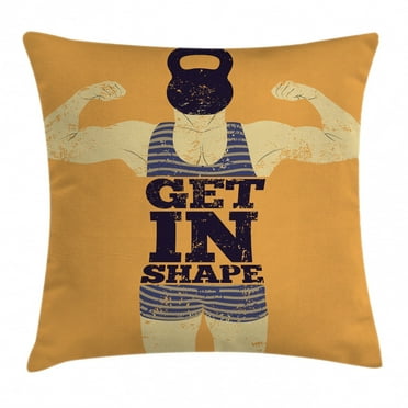 Vintage Decor Throw Pillow Cushion Cover, Get in Shape with a Male Human Body with Muscles Bodybuilding Comic Design Image, Decorative Square Accent Pillow Case, 16 X 16 Inches, Orange, by Ambesonne