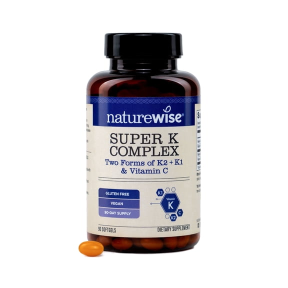 NatureWise Super K Complex - Vitamin K2   K1   C - Vegan K2 Vitamin Supplement for Heart   Bone Health Support - Non-GMO, Gluten Free, USA Manufactured - 90 Softgels[90 Day Supply]