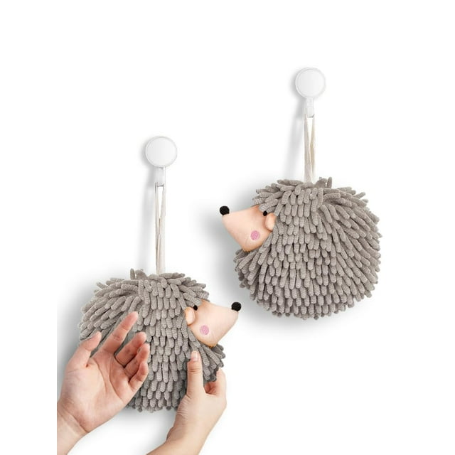 Toallas de mano Sophie & Panda Fuzzy Ball (juego de 2), color gris