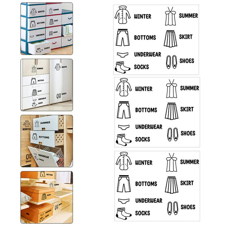 3 Sheets Dresser Clothing Decals Clothing Labels Wardrobe Sort Labels for Boys Girls, Size: 77.5x23x0.10cm