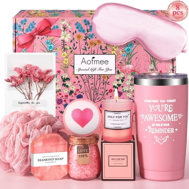 Aofmee Gift Baskets for Women, 8 Pcs Rose Spa Bath and Body Sets, Beauty Birthday Holiday Christmas Gifts for Her, Pink