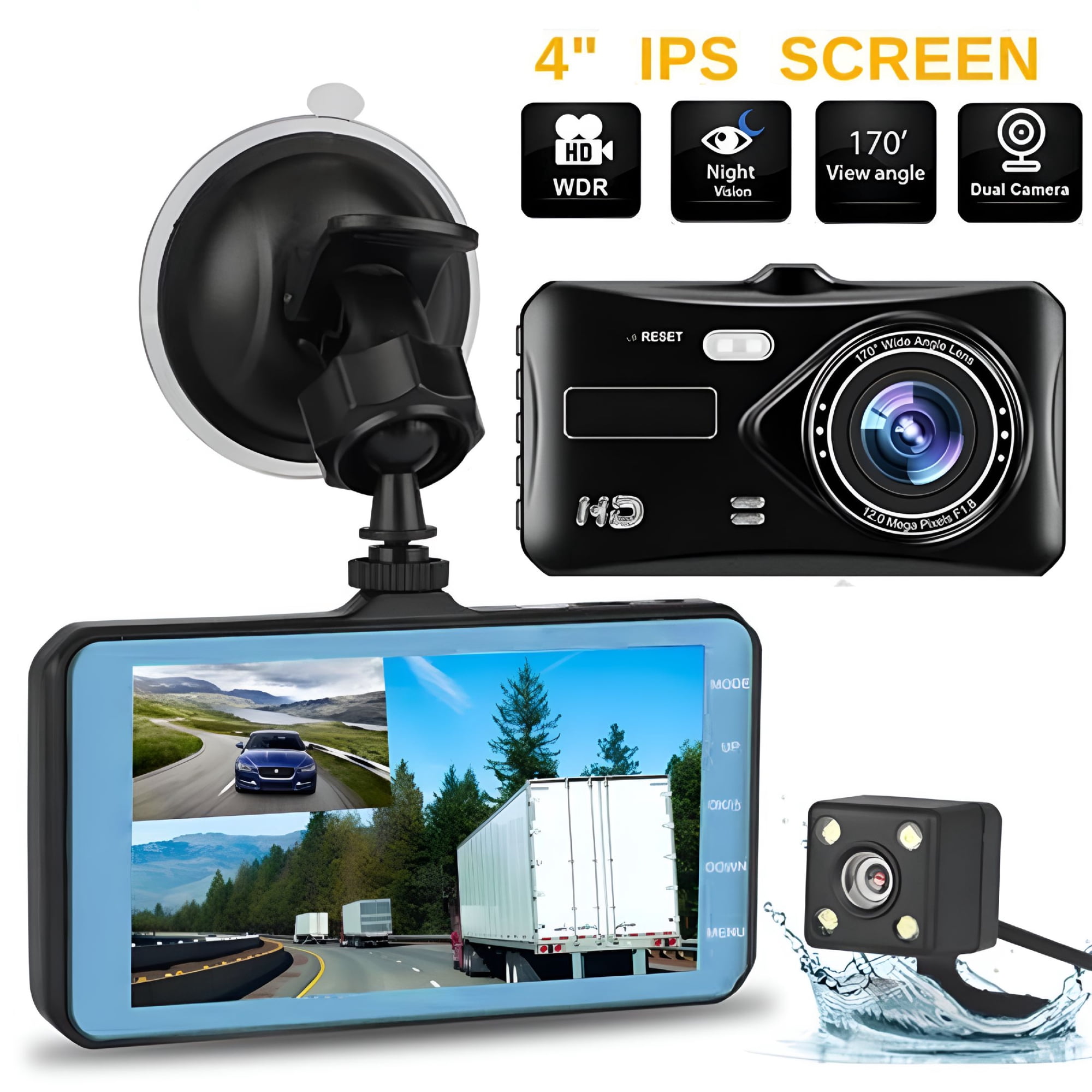 GJX 2026 New Car Dash Cam Front and Rear,Dual Dashcam,4" Touch Screen Car Dashboard Camera,Fhd 170° Wide Angle Backup Dvr Recorder W/Night Vision G-Sensor Loop Recording Motion Detection