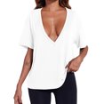 thumbnail image 2 of Summer Short Sleeved Women Deep V Neck Solid T Shirt Tops, 2 of 4