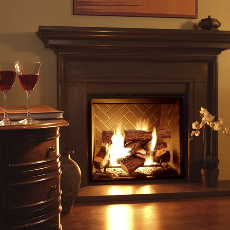Barton 10 Pieces Decorative Realistic Flame Fireplace Ceramic Wood Log Set  Outdoor Indoor - Walmart.com