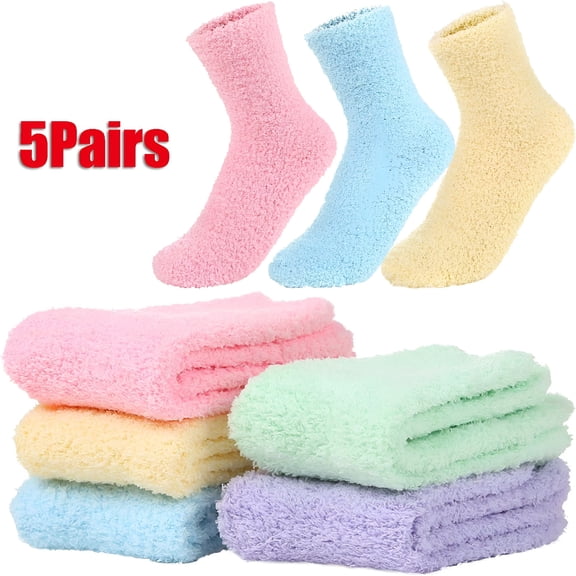 TELOLY 5Pairs Non-Slip Plush Slipper Grip Socks for Women