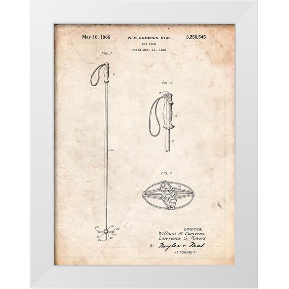 Borders, Cole 12x14 White Modern Wood Framed Museum Art Print Titled - PP1038-Vintage Parchment Ski Pole Patent Poster