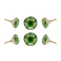 TRINCA-FERRO Set of 6 Ceramic Jordan Green Knob Kitchen Cabinet Cupboard Door Dresser Wardrobe and Drawer Pull for Bathroom | Bedroom | Office | Kitchen
