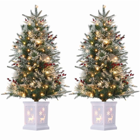 3FT Pre-Lit Artificial Christmas Tree with 78 Warm White LED Lights and Snowflake Light Box for Home & office Decor, 2PCS