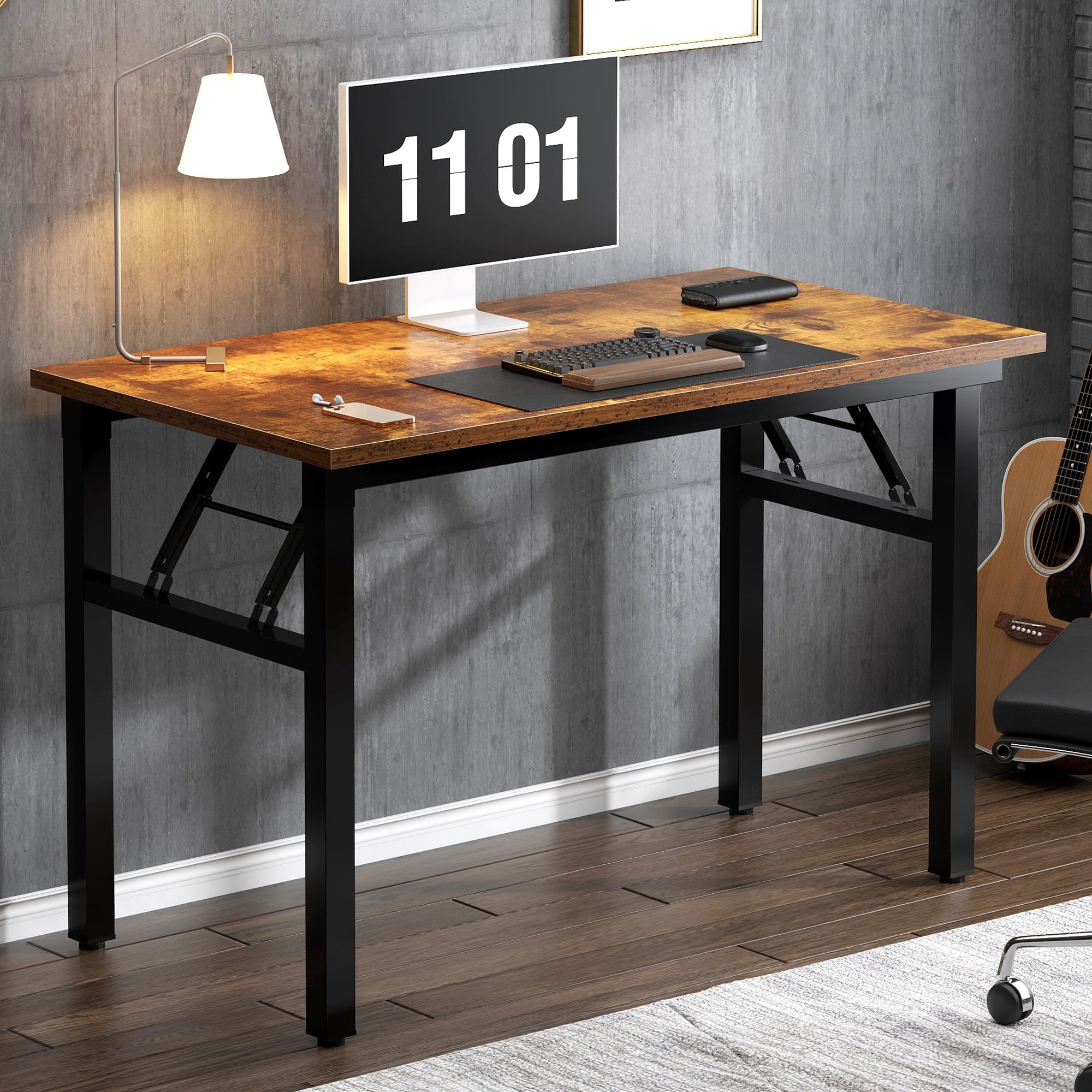 31.5 Inch Folding Computer Desk Rustic Brown For Home Office Bedroom Dorm Space-Saving Study Writing Table No Assembly