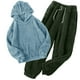 thumbnail image 1 of Puntoco Conjunto de pijama cómodo para mujer, ropa de dormir para el hogar para hombres y mujeres, conjunto de 2 piezas con capucha y funda cálida de invierno, conjunto de color sólido, 1 of 4