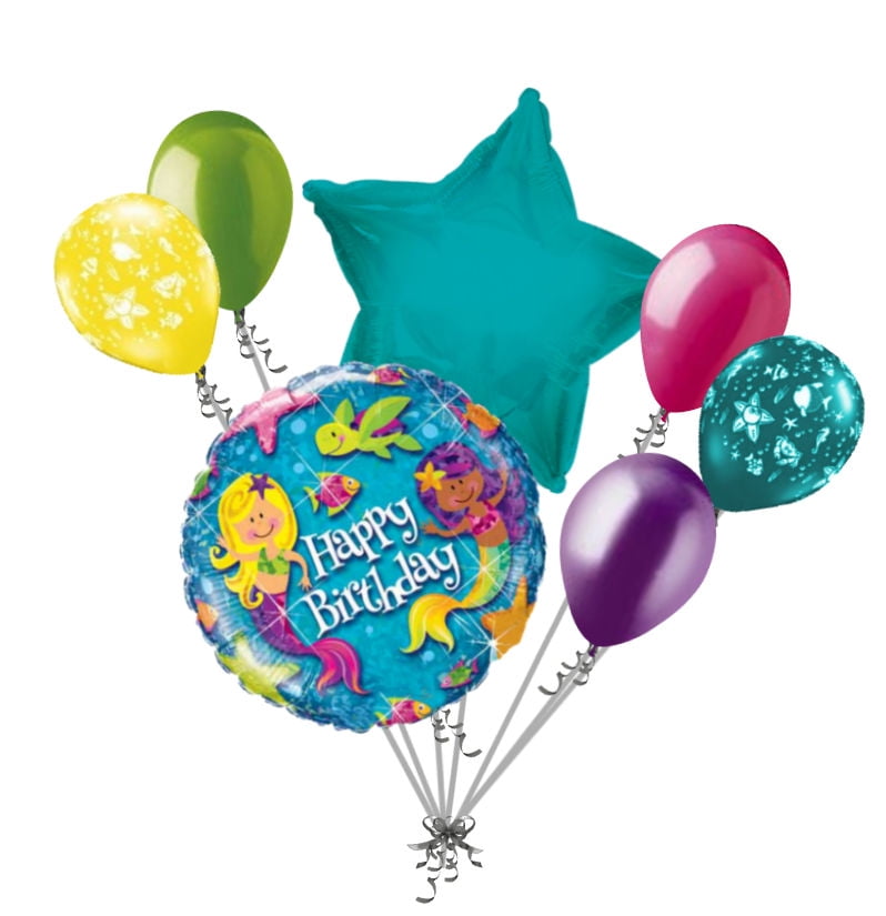 7 pc Merry Mermaid Happy Birthday Balloon Bouquet Party Decoration Fish Princess