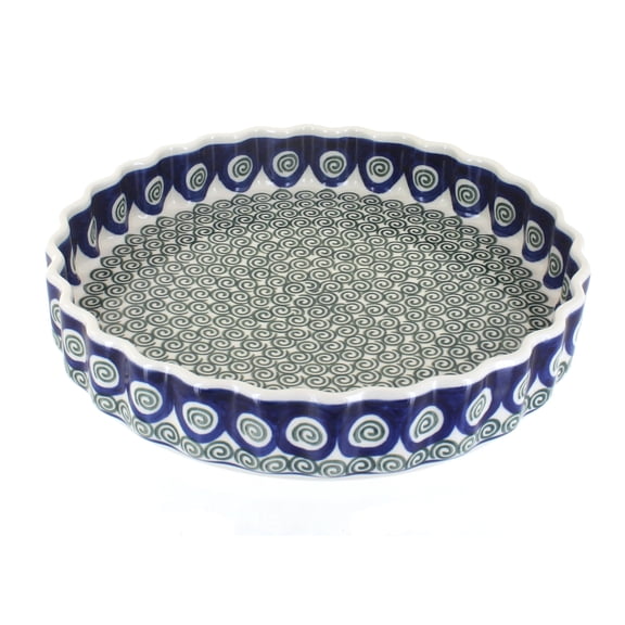 Blue Rose Polish Pottery Peacock Swirl Torte Plate