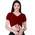 thumbnail image 1 of eloria Women's Casual Lycra Ruched Design V Neck Short Sleep Crop Top, Color : Marron, 1 of 7