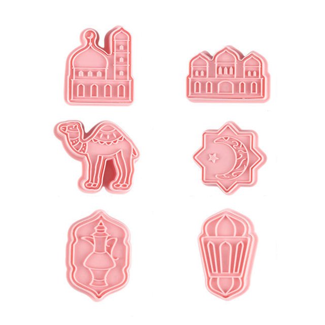 6Pcs/Set Chocolate Molds 3D Cartoon Press Type Easy Demoulding Non-stick Cake Decorating Reusable Biscuit Castle Moon Fondant Molds Baking Tool