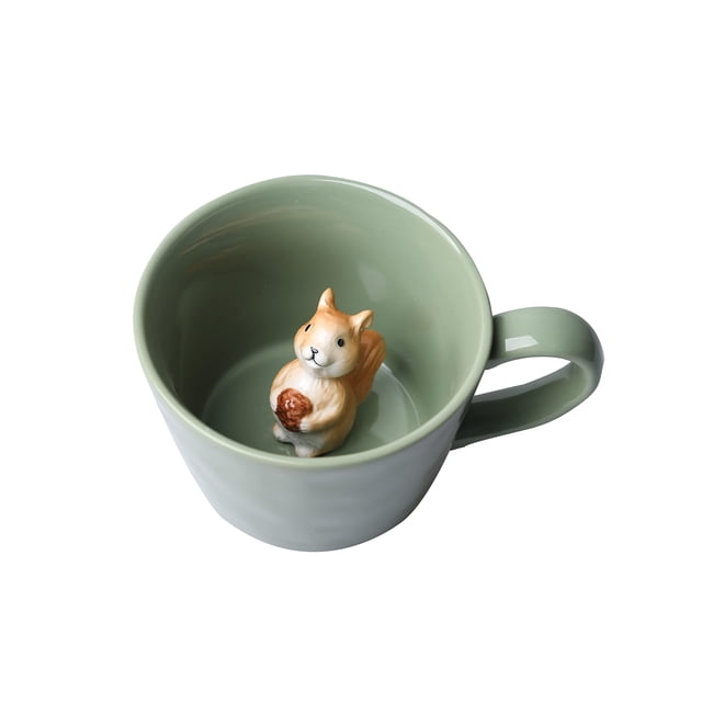 Vaso de cerámica DihoClub Squirrel 3D Animal Inside, 350 ml, color verde claro