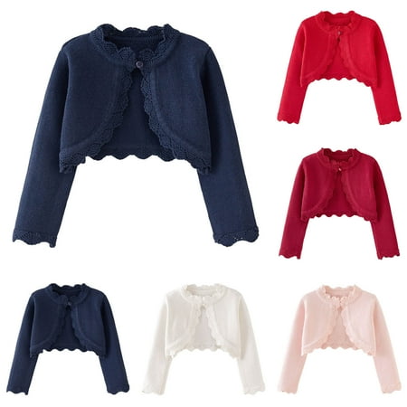 THDHVS Girls Cardigan Cardigan for Girls Toddler Girls Cardigan Sweater Toddler Kids Long Sleeve Button Knit Cropped Cover Up Jacket Tops Dark Blue 4-5 Years