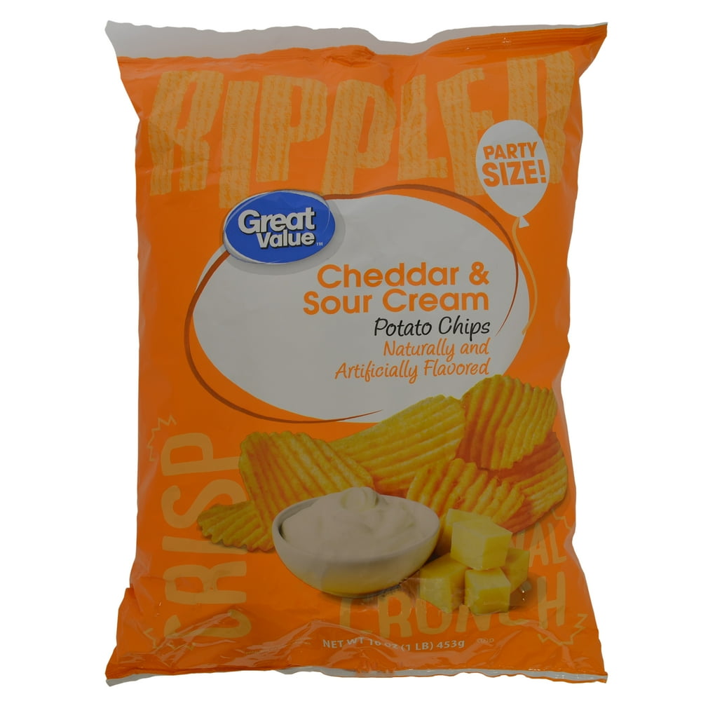 Great Value Party Size Cheddar & Sour Cream Potato Chips, 16 oz