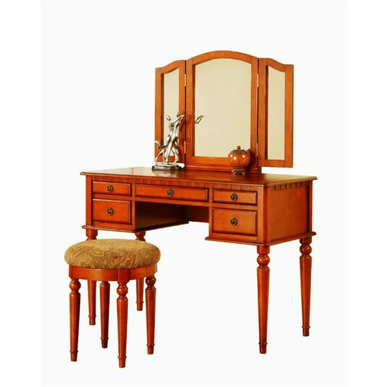 Poundex Bobkona St Croix Vanity Set With Stool In Walnut Com