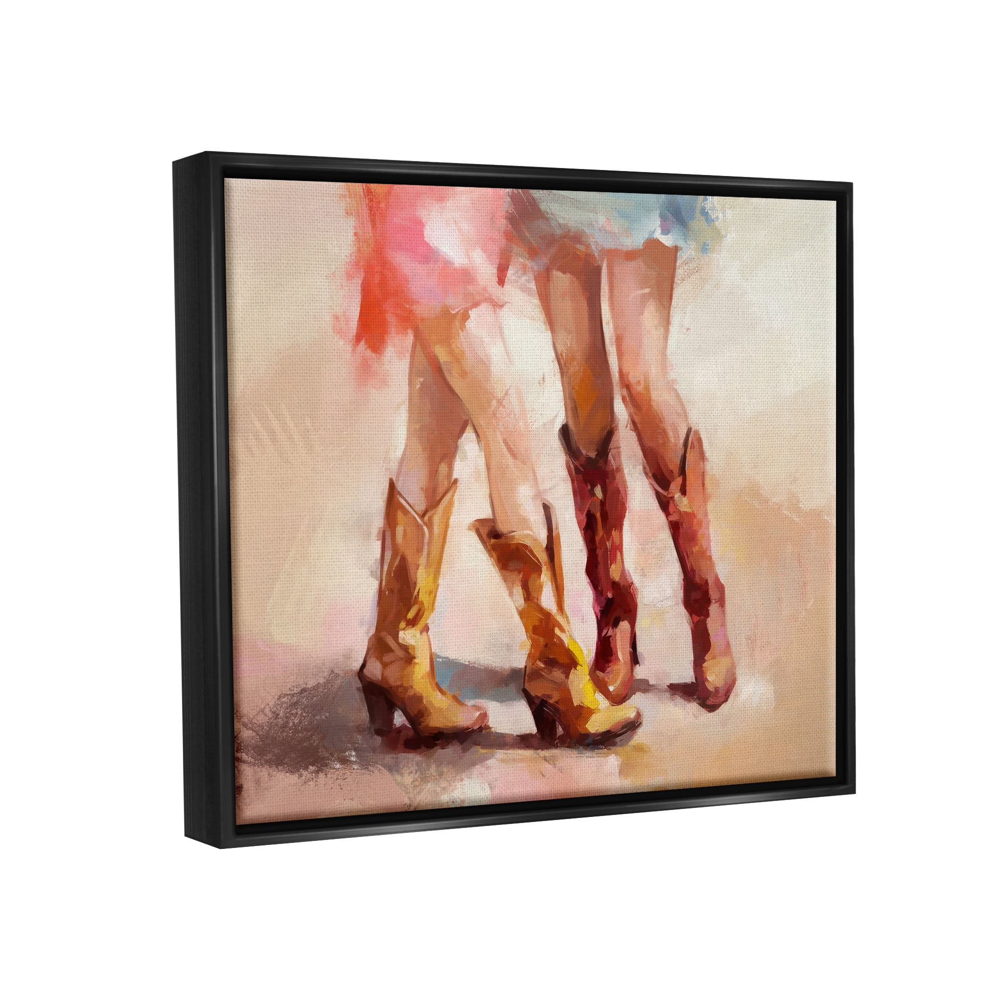 Stupell Industries Southwestern Cowgirls Dancing Abstract Painting Black Floater Framed Canvas Art Print Wall Art, 31 x 25