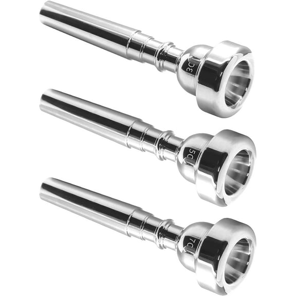 Trumpet Mouthpiece 7C 5C 3C, 3 Pcs Brass Material Silver Plated Trumpet Mouthpiece Set for Professional Players, Beginner