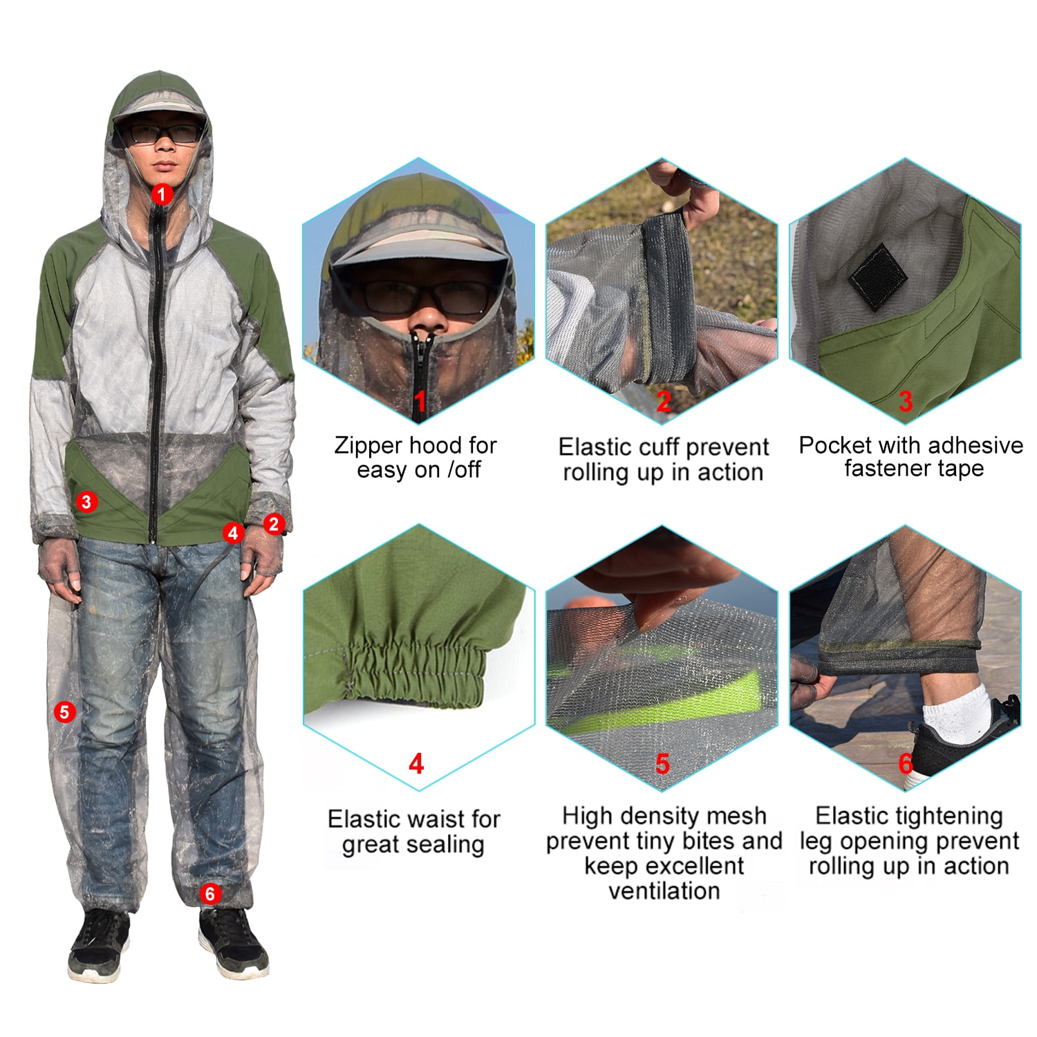 -proof Outdoor  Repellent Suit Bug Jacket Mesh Hooded Suits Fishing Hunting Camping Jacket  Protective Mesh Fishing Clothes  Prevent Suit