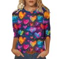 thumbnail image 1 of Penkiiy Chemises de la Saint-Valentin pour Femmes, Graphique Cœur, Col Rond, Hauts Décontractés, Blouses Amples à Manches 3/4, Grande Taille, Tunique 2025 2TG Multicolore, 1 of 5