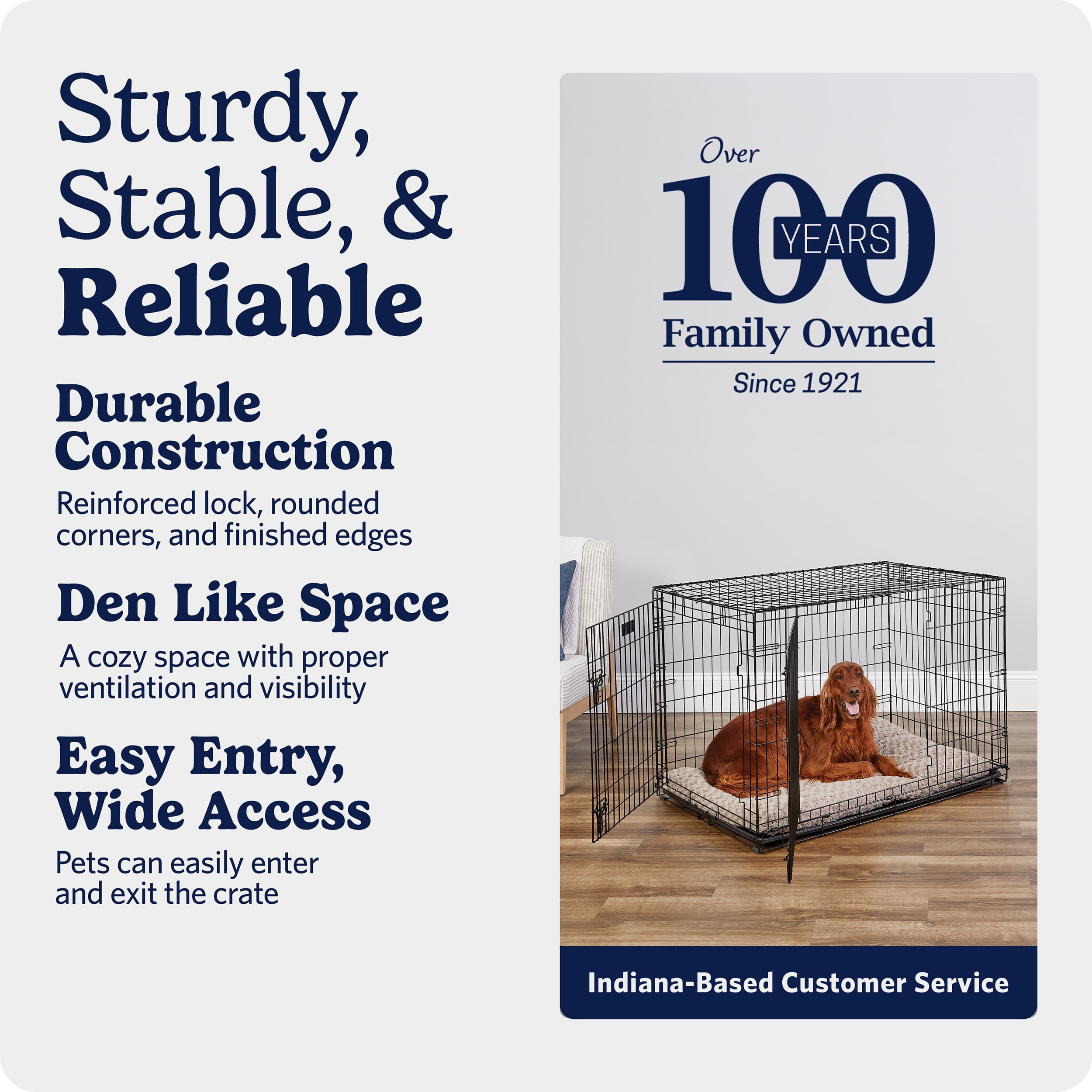 MidWest Homes for Pets 42-Inch Two-Door iCrate Folding Dog Crate with Divider Panel, Leak-Proof Tray & Secure Latches – Metal Wire Kennel for Large Breeds – Portable, Durable & Easy to Assemble