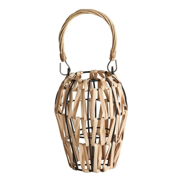 Farol tejido a mano con asa, portavelas, resistente, bohemio, decorativo, rústico, para decoración de mesa al libre.
