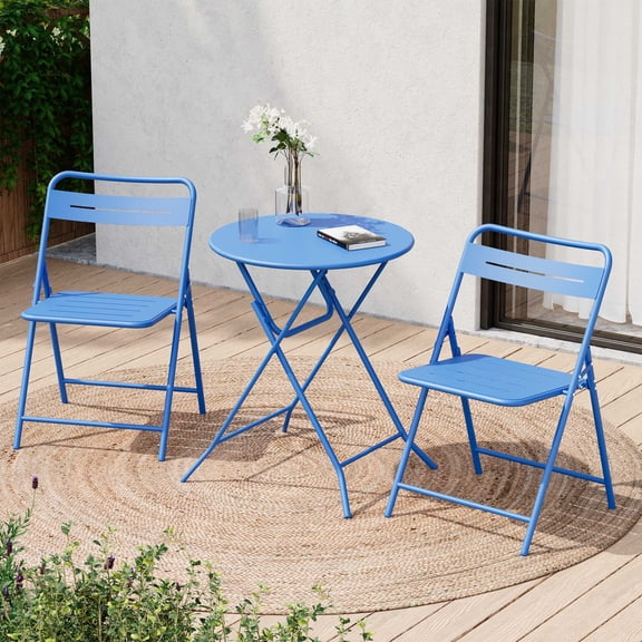KAMEROUT 3-Piece Outdoor Bistro Sets with Table and 2 Chairs, Blue