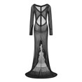 thumbnail image 4 of SUNSIOM Nuisette Babydoll pour Femmes à Manches Longues, Col en V, Chemise en Maille, Tenue de Nuit, Longue Robe, Garniture à Volants, Nuisette Transparente, 4 of 10