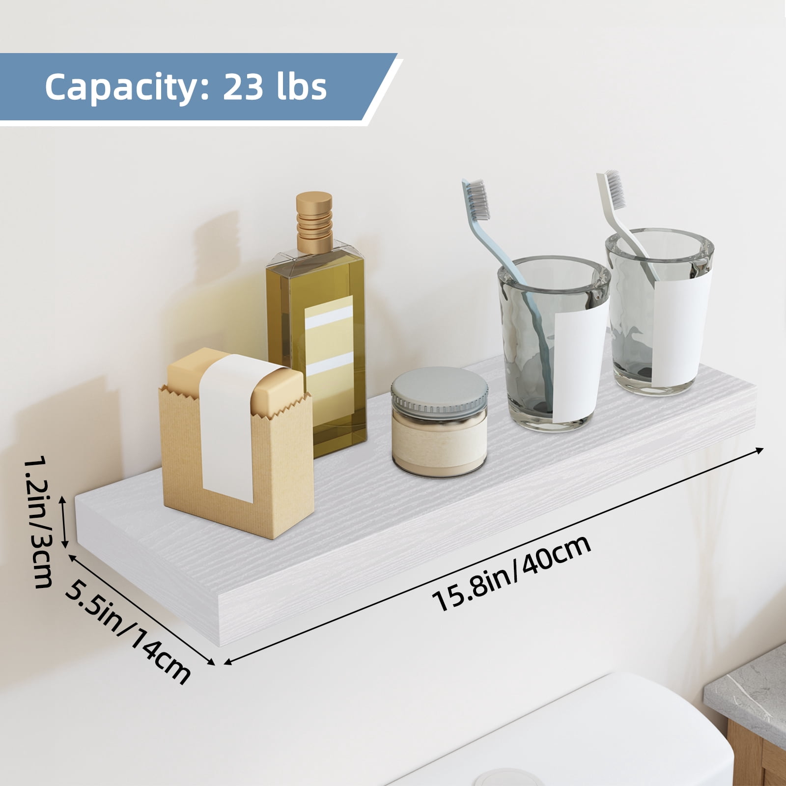 Fairy 15.8in Floating Shelves, Wall Shelves Set of 4, Shelves for Wall Decor, with Invisible Brackets, 15.8x1.2x5.5inches, White