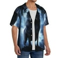 thumbnail image 4 of Xecao offers the Night Scene of Wolves for Men's Casual Short-sleeved Shirt, a button-up collared shirt with a pocket, perfect for beach vacations and yacht travel in the X-Large size., 4 of 7