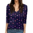 thumbnail image 3 of Fgvctg Valentine's Day 3/4 Length Sleeve Womens Tops Casual V Neck Top Plus Size Date Night Pullover Shirts Cute Cute Love Heart Print Half Sleeve Blouse Dark Purple XL, 3 of 6