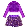 thumbnail image 3 of YONGHS Kids Girls Sequins Long Sleeve Crop Top with Shorts Culottes Jazz Hip Hop Dance Costume Purple 8, 3 of 5