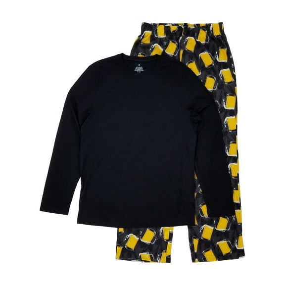 Mens 2-Piece Long Sleeve Shirt & Fleece Pant Sleepwear Pajama Set Sleep Set S