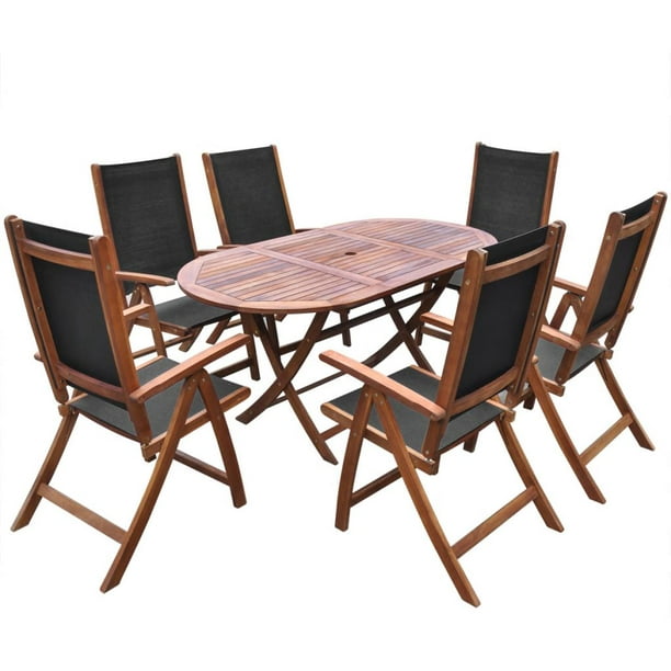 CoPedvic 7 Piece Wood Outdoor Patio Folding Dining Table Set,Garden