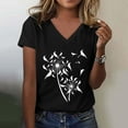 thumbnail image 2 of Tops For Women T-Shirts Summer Floral Graphic Short Sleeve Casual V Neck Plus Size Outfits Black XL, 2 of 4