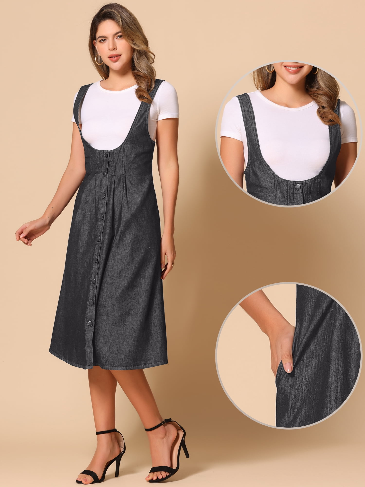 DARING DIVA Sleeveless Button Denim Overall Blouse L Black