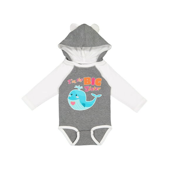 Inktastic I'm the Big Sister- cute whale with heart Girls Long Sleeve Baby Bodysuit