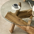 thumbnail image 4 of NYEESS 33.4" Round Glass Coffee Table, Tempered Glass Top with Rustic MDF Legs, Natural Farmhouse Style Living Room Accent Table, 4 of 11