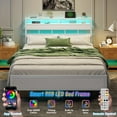 thumbnail image 4 of Satifur Queen Bed Frames with Charging Station and LED Lights, Queen Size Platform Bed with Wood Headboard & 2-Tier Storage Shelves, No Box Spring Needed, White, 4 of 9