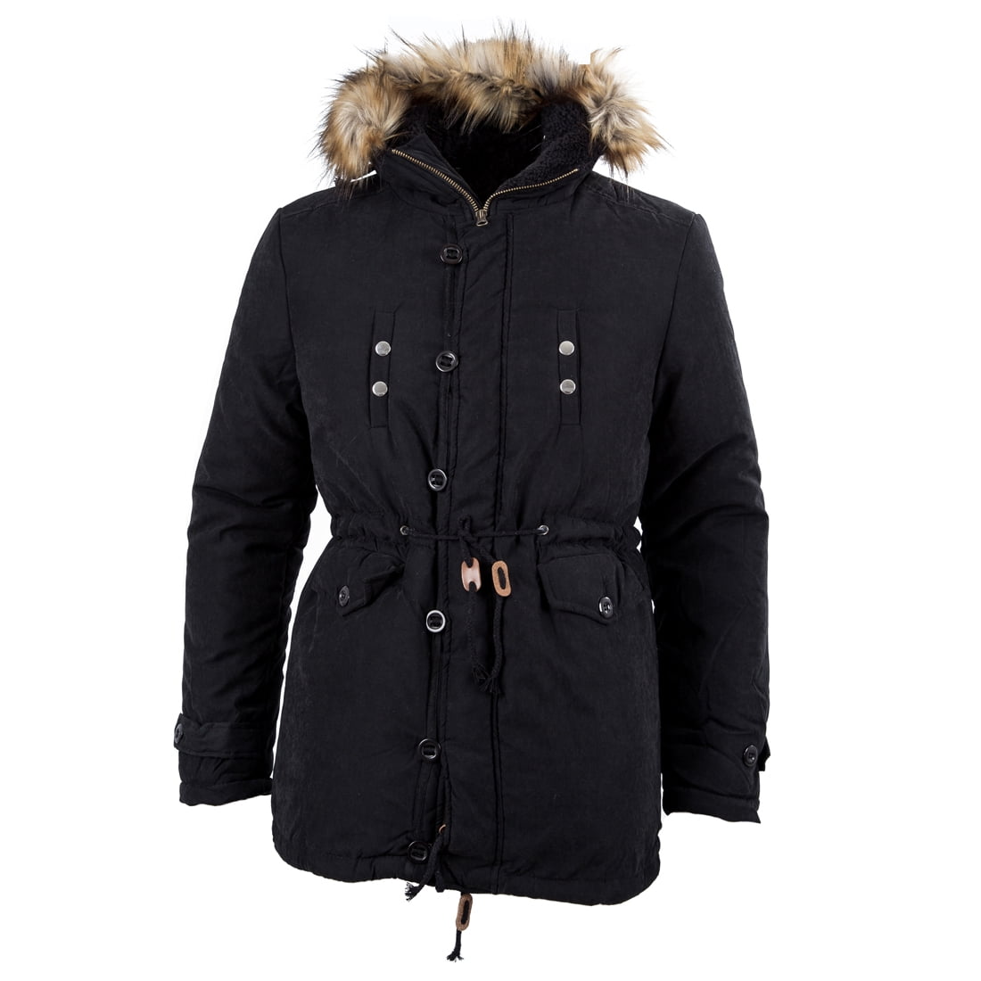 THZY Mens New Winter Warm Fleece Parka Dreadnought Trench Jacket Duffle Coat MFb13 Black L by THZY